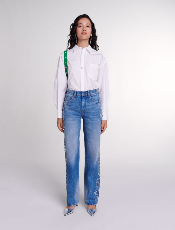 Embroidered jeans : Pants & Jeans color Blue