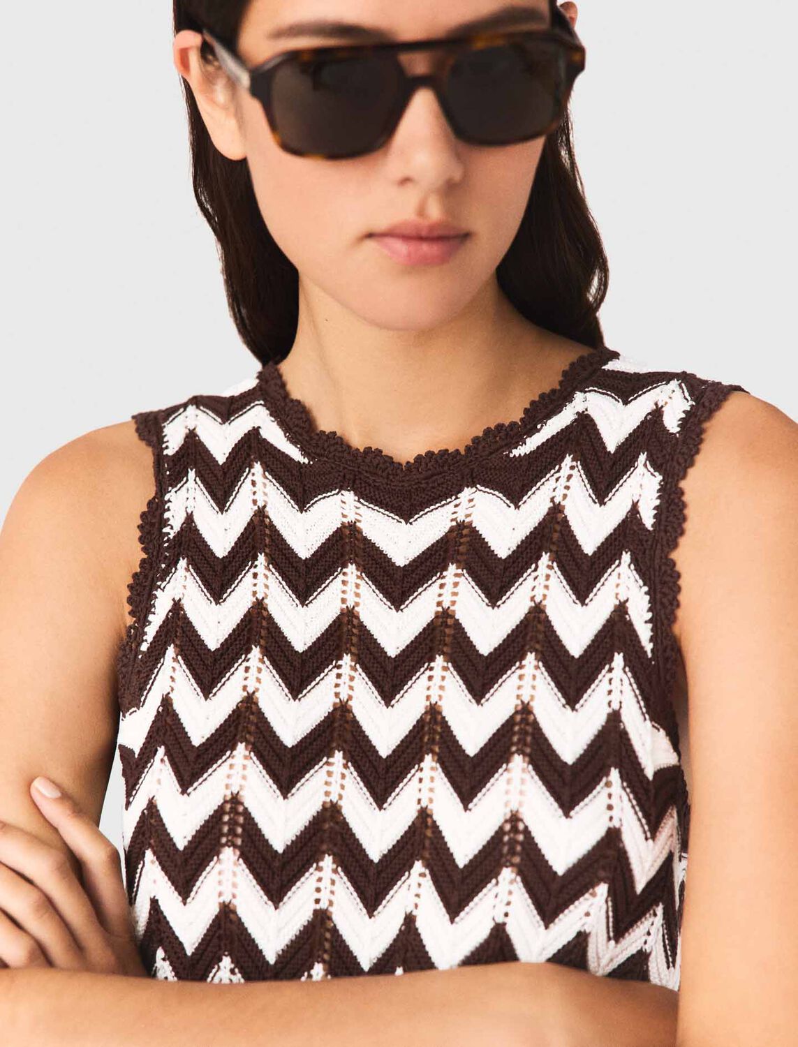 Zigzag crochet top : Tops color Brown/White