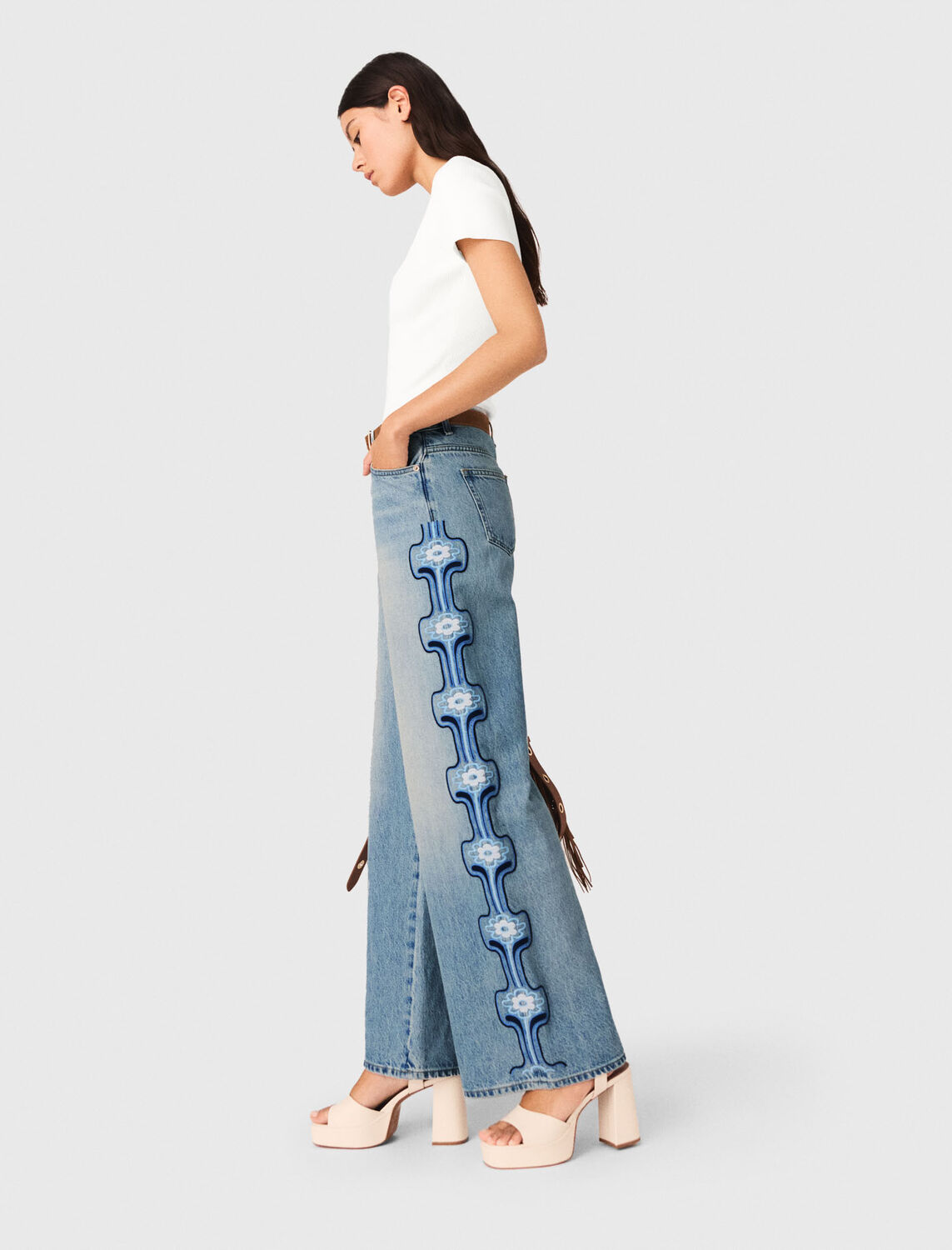 Floral embroidered wide-leg jeans - Trousers & Jeans - MAJE