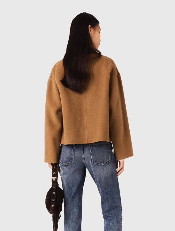 Double-faced coat with leather - Coats - MAJE