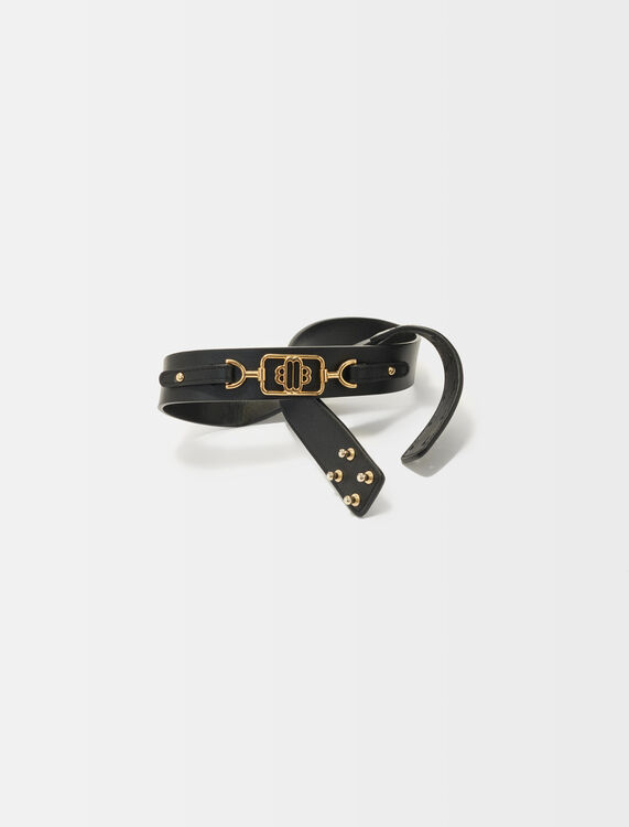 Black leather belt with gold-tone Clover - Other Accessories - MAJE