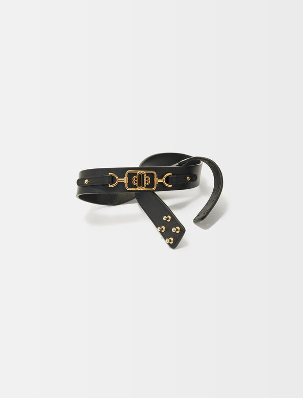 Black leather belt with gold-tone Clover : Other Accessories color 