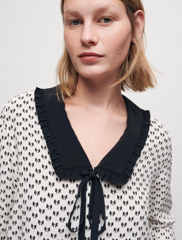 Crêpe bow print shirt : Up to 60% off color 