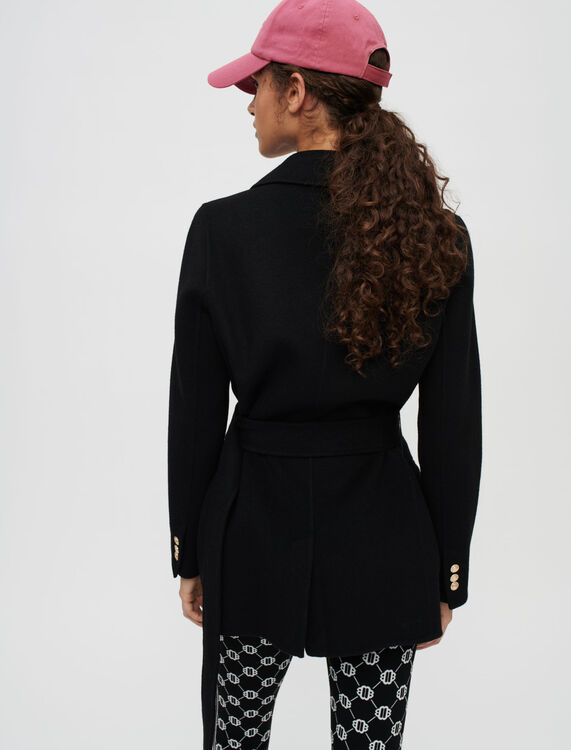 Black double-faced coat with belt - Coats & Jackets - MAJE