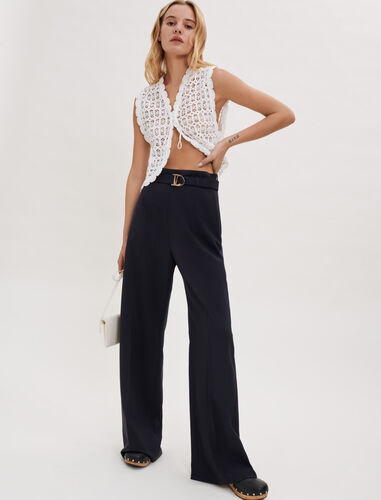 Wide high-waisted trousers : Trousers & Jeans color Navy