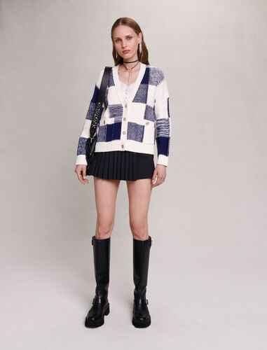 Checked knit cardigan : Sweaters & Cardigans color Bleu