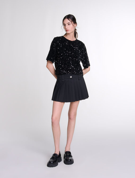 Sequinned velvet top : View All color Black