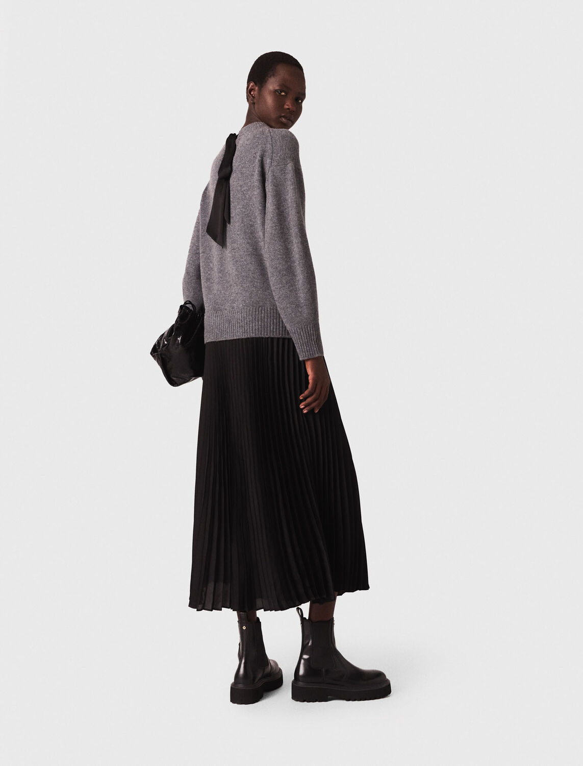 Dual-material maxi dress : Dresses color Grey/Black