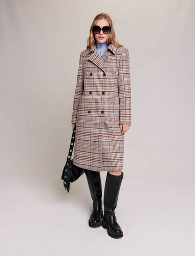 Long checked coat : Coats color Beige