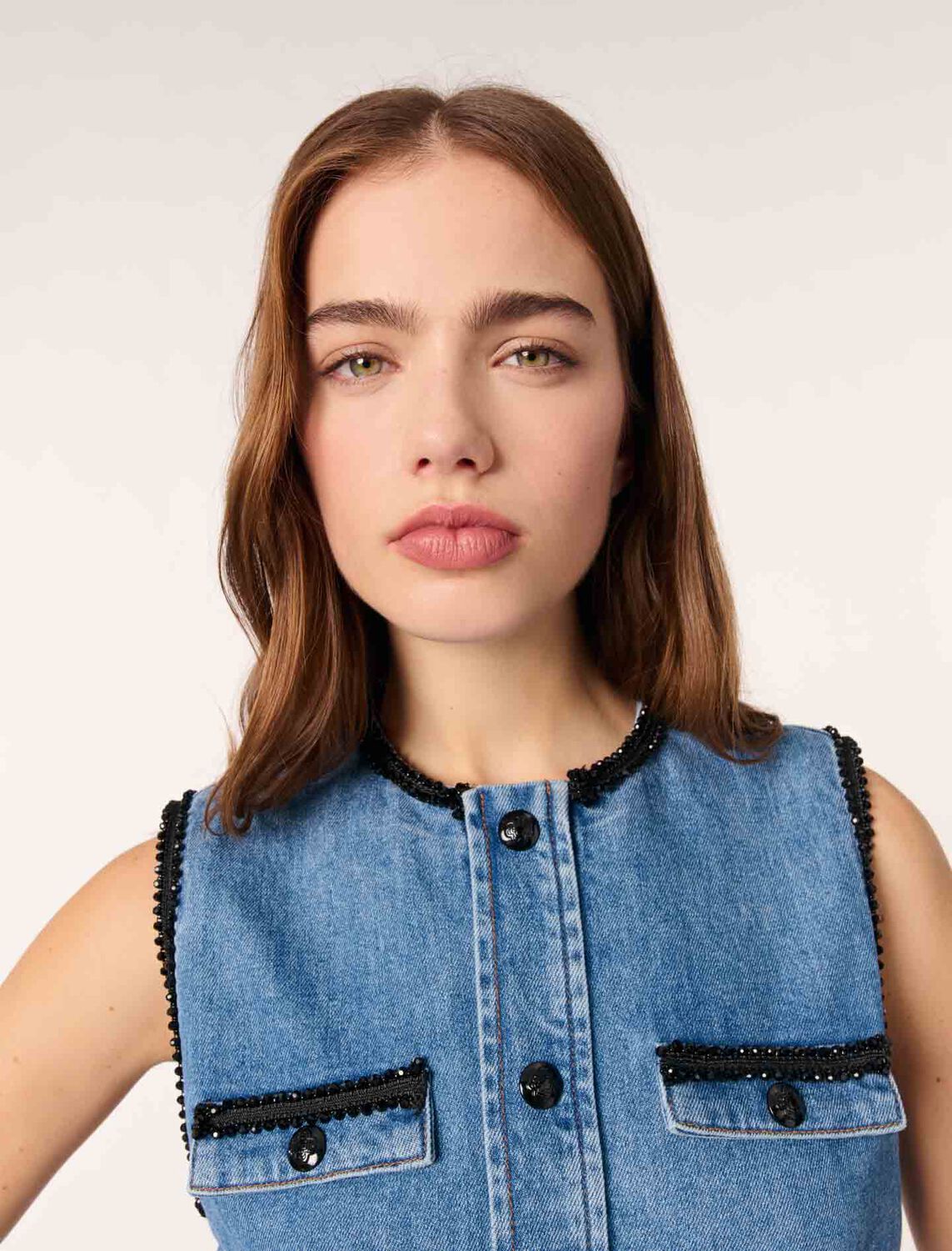 Denim dress with embroidered trim : Dresses color Blue