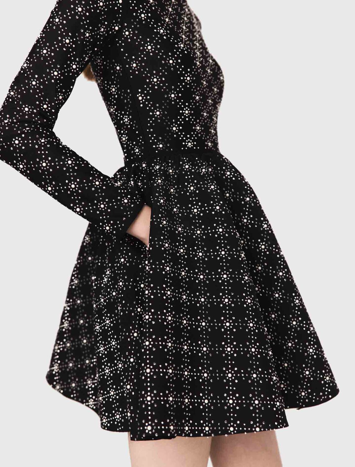 Pearl and rhinestone skater dress : Dresses color Black