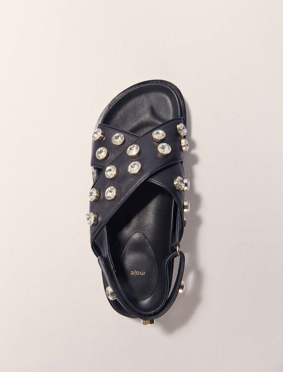 Flat leather and rhinestone sandals - Sling-Back & Sandals - MAJE
