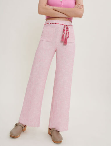 Tweed trousers with braided belt : Trousers & Jeans color Pink