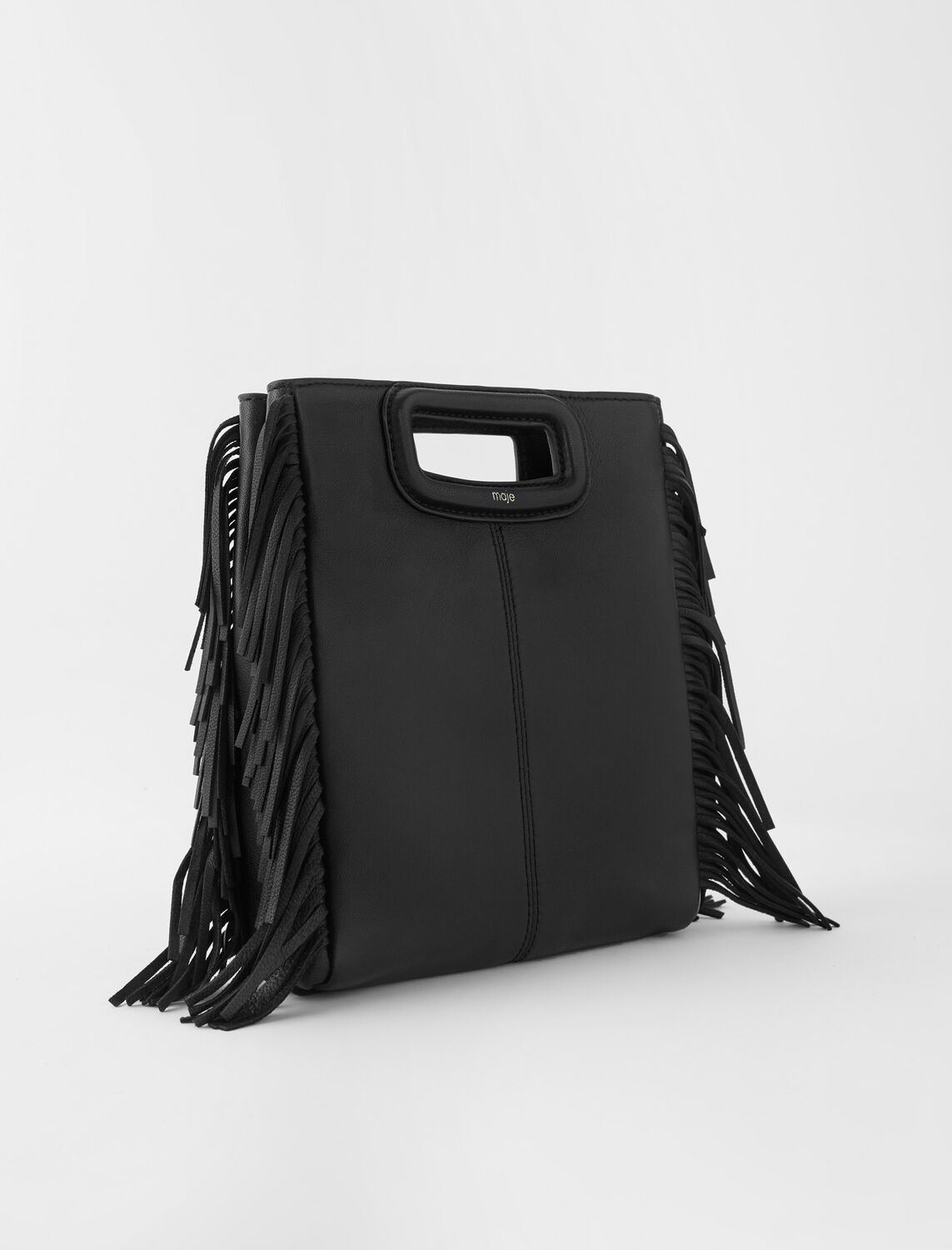 Smooth leather M bag with fringing -  - MAJE