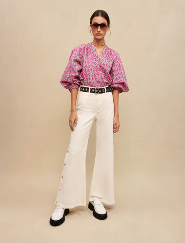 Wide trousers with buttoned sides : Trousers & Jeans color Ecru
