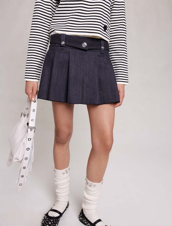 Black denim-effect mini skirt - Skirts & Shorts - MAJE