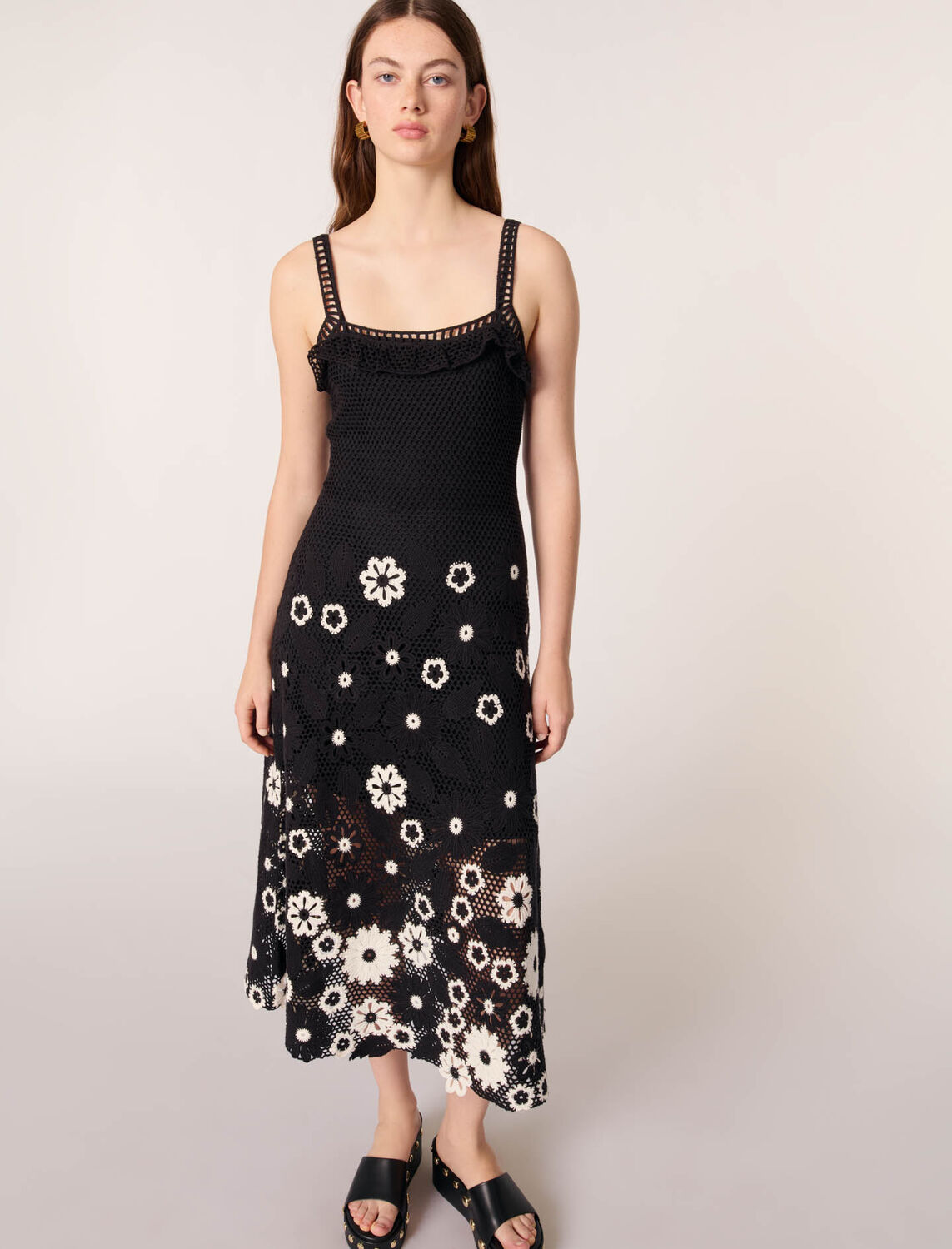 Floral crochet maxi dress : Dresses color Black / White