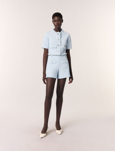 Tweed shorts with belt : Skirts & Shorts color Blue Sky