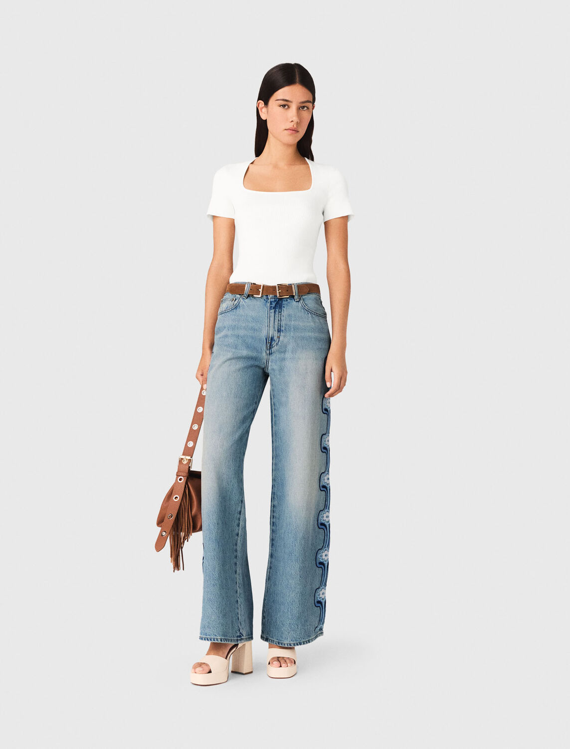 Floral embroidered wide-leg jeans - Trousers & Jeans - MAJE
