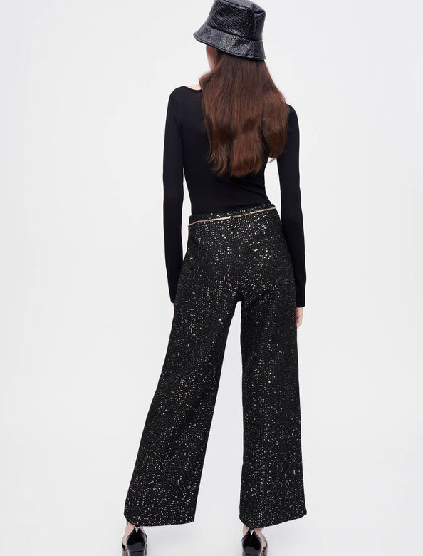 Black tweed trousers with sequins : Trousers & Jeans color 