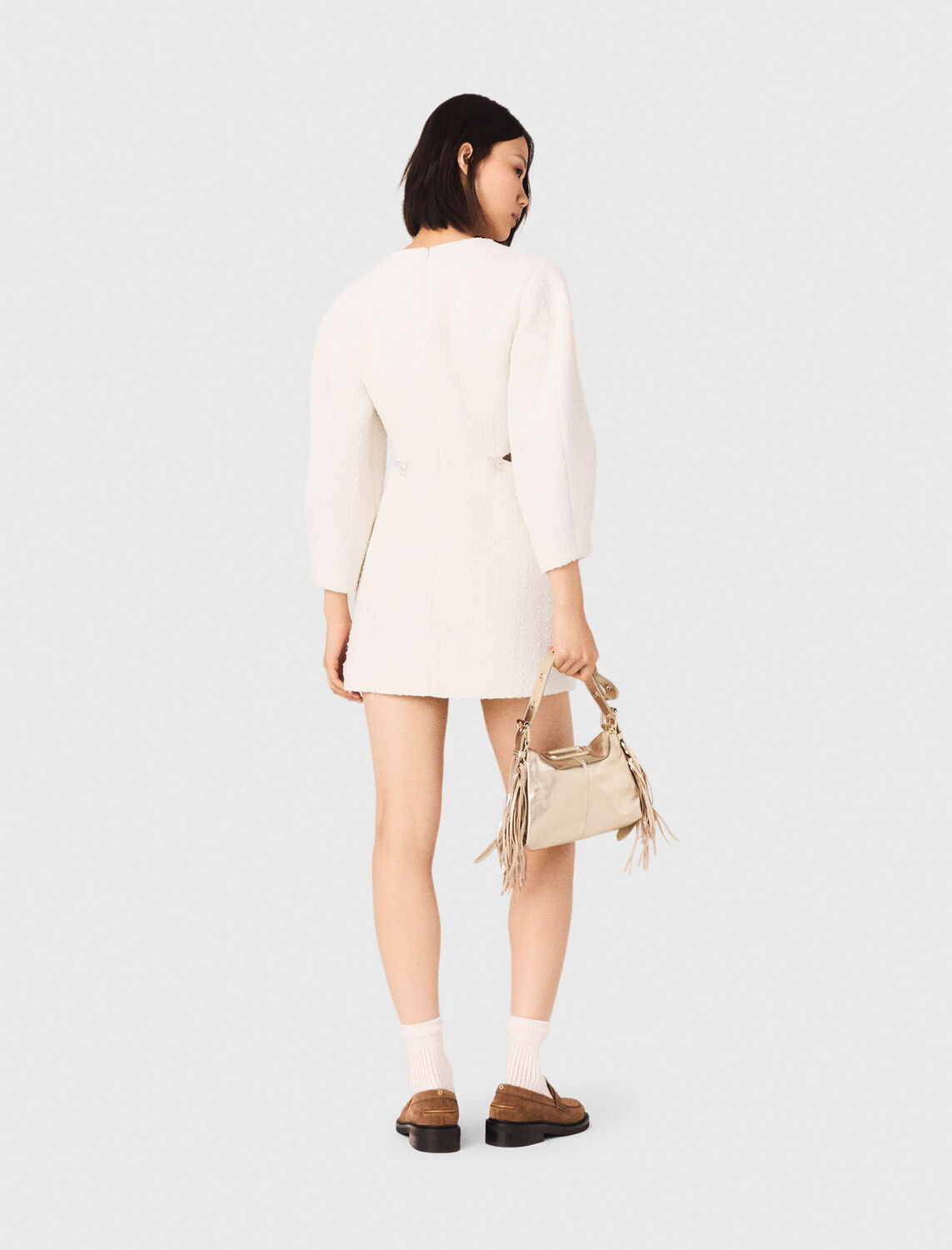 Short balloon-sleeve tweed dress - Dresses - MAJE