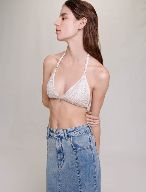 Bra with chains and rhinestones - T-Shirts - MAJE