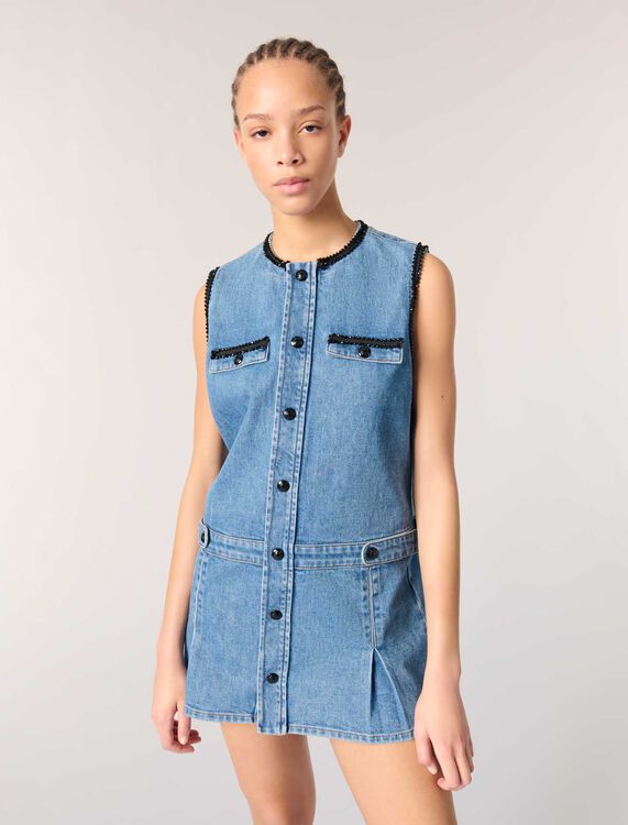 Denim dress with embroidered trim - Dresses - MAJE
