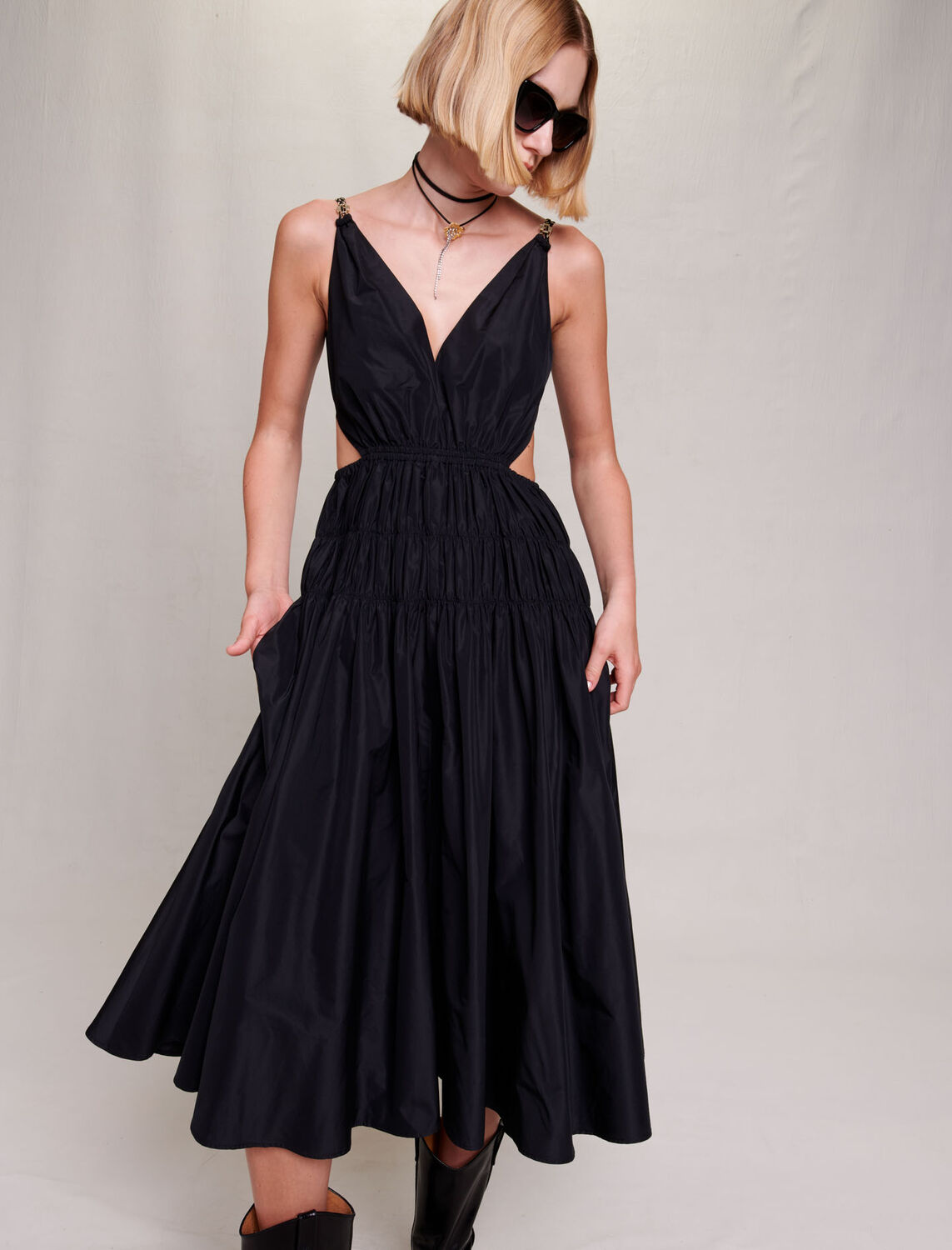 Taffeta dress with cut-out at the waist : Dresses color 