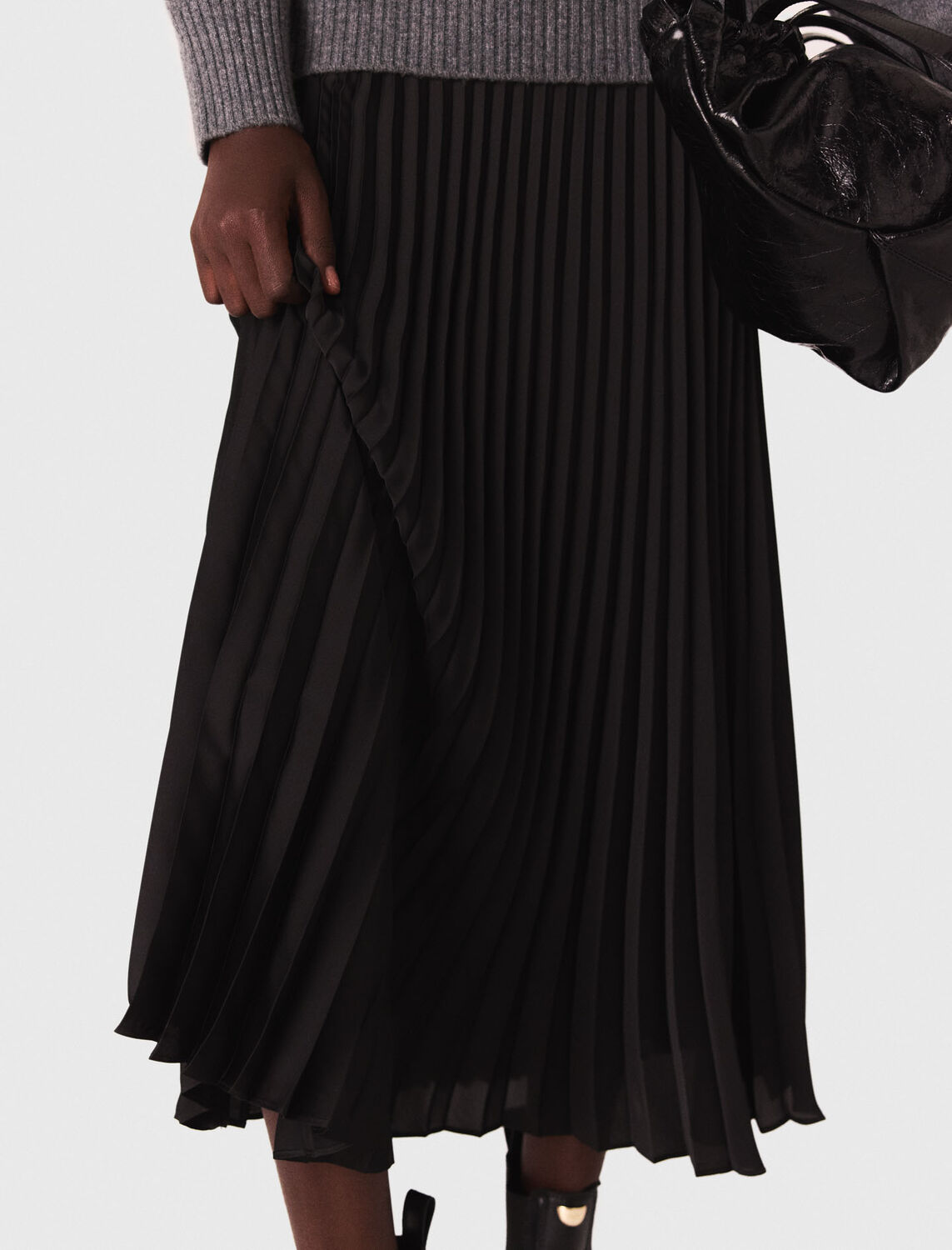 Dual-material maxi dress : Dresses color Grey/Black