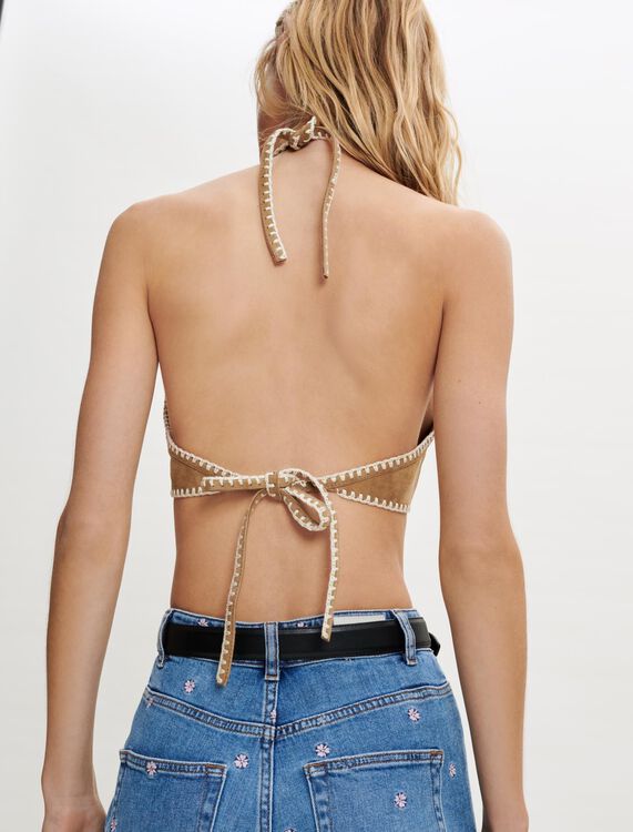 Suede crop top with crochet trim - View All - MAJE