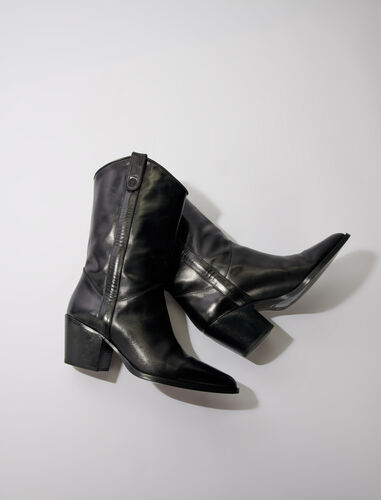 牛皮革粗跟短靴 : Booties & Boots 顏色 黑色/BLACK