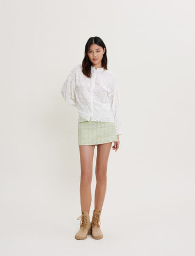 Embroidery and openwork cotton shirt : Shirts color White