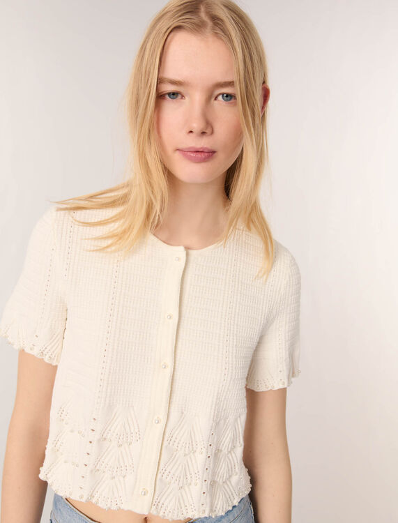 Beaded pointelle knit cardigan - Sweaters & Cardigans - MAJE