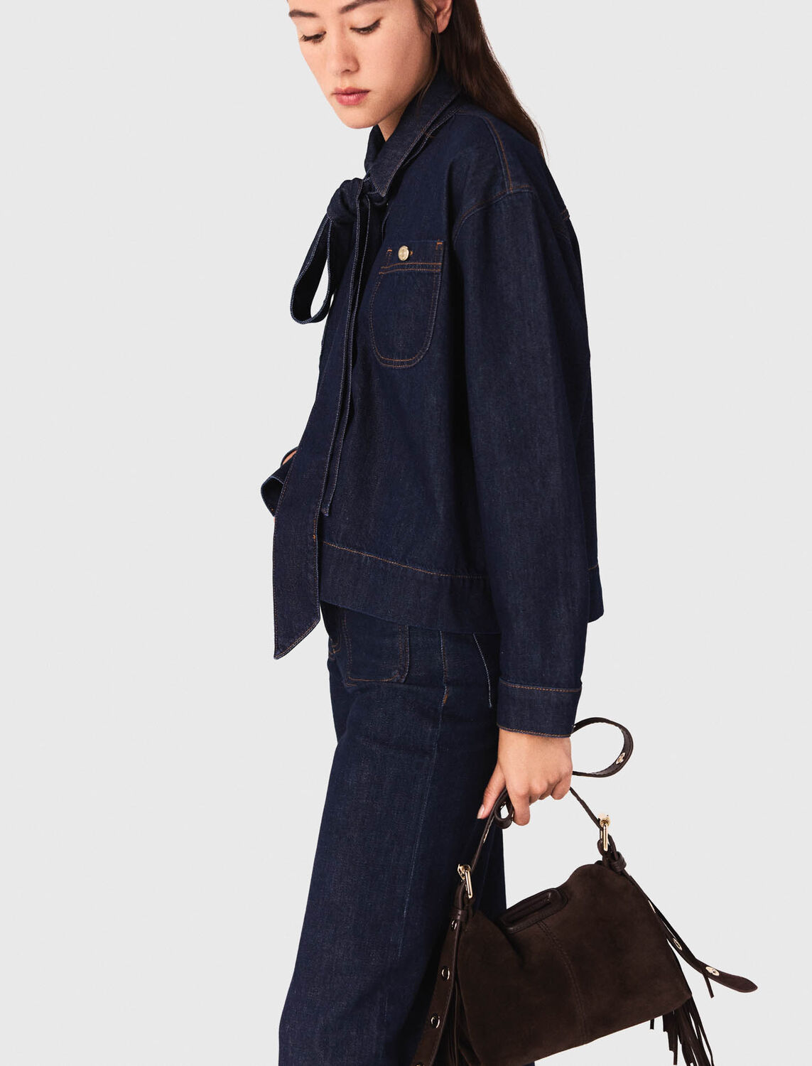 Denim shirt with pussy bow - Shirts - MAJE