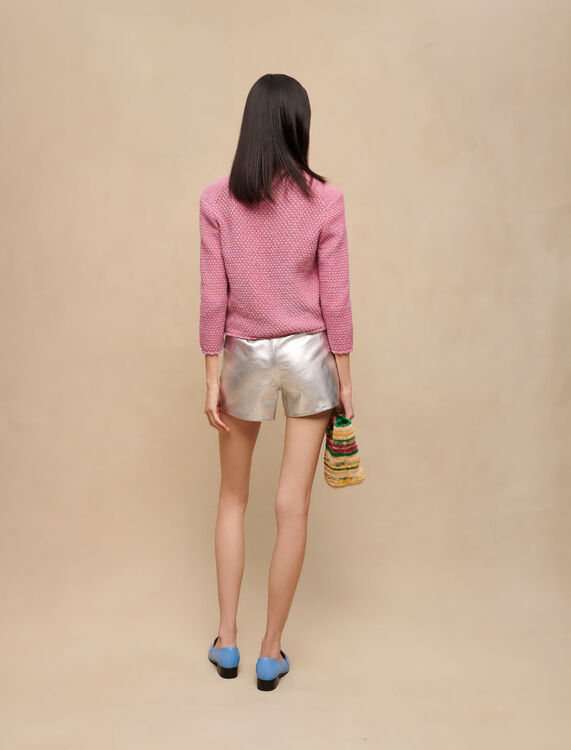 Tweed-effect knit cardigan : Sweaters & Cardigans color Pink