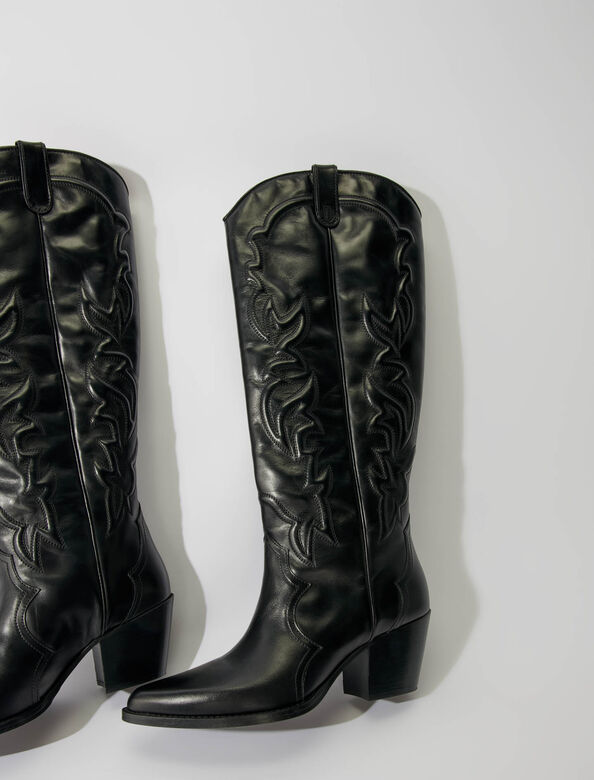 Western leather boots : Booties & Boots color Black