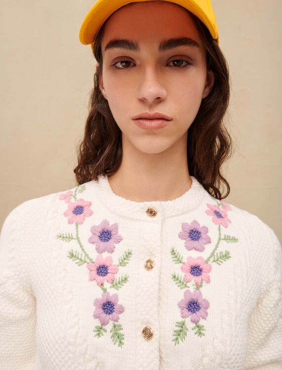 Floral embroidered cropped cardigan - Tops - MAJE