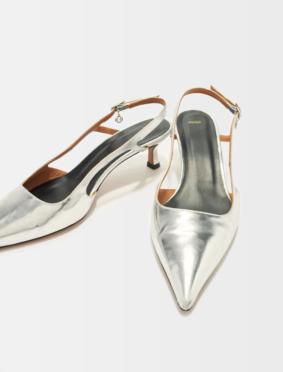 Silver leather strappy heels - Sling-Back & Sandals - MAJE