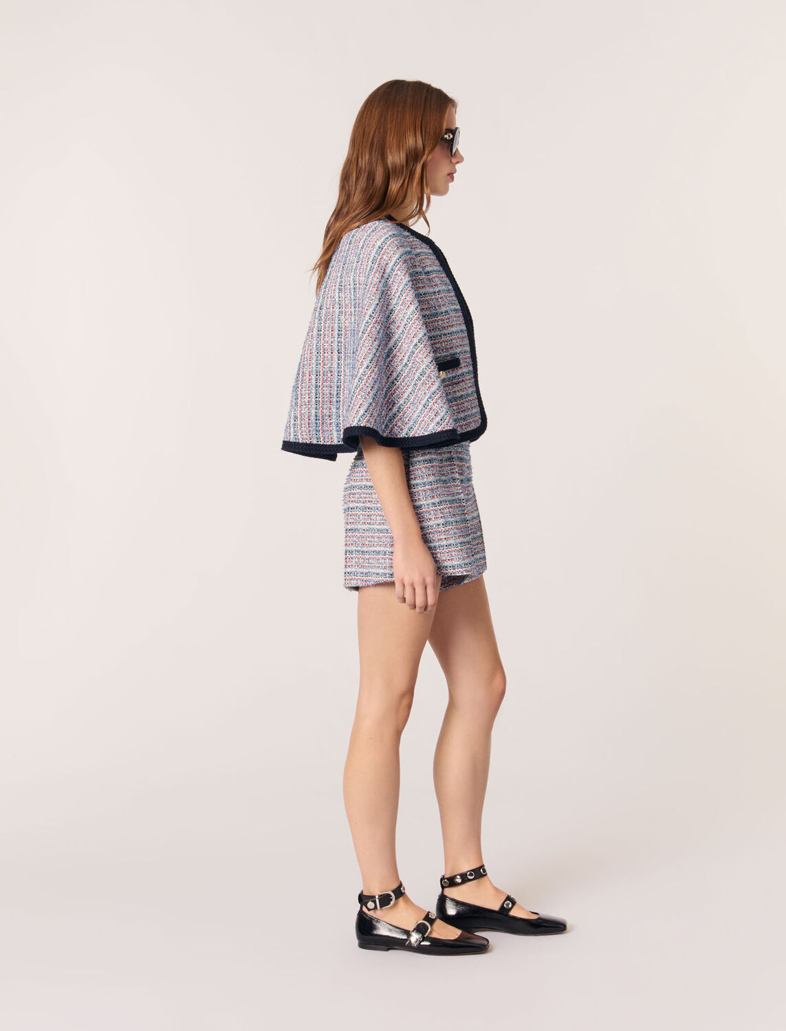 Tweed cape with contrasting trim -  - MAJE