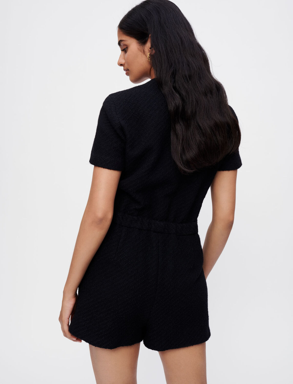Black tweed playsuit - Jumpshort & Jumpsuits - MAJE