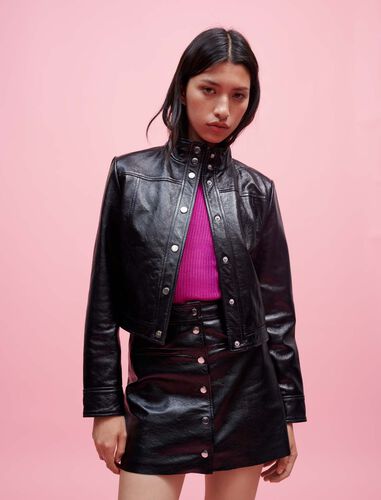 Black vinyl leather jacket : Coats color Black