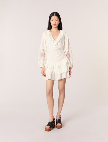 Ruffled embroidered sleeve dress : null color Ecru