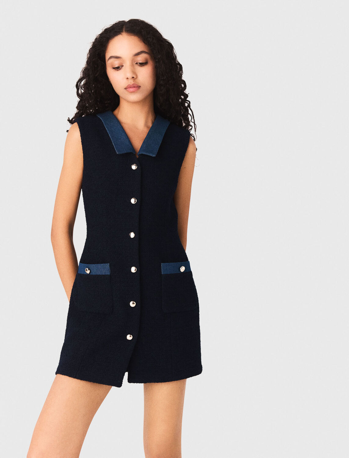 Tweed dress with denim details - Dresses - MAJE