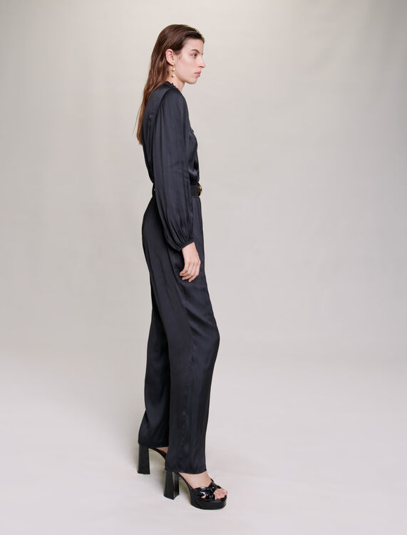 Long black cinched jumpsuit - Jumpshort & Jumpsuits - MAJE