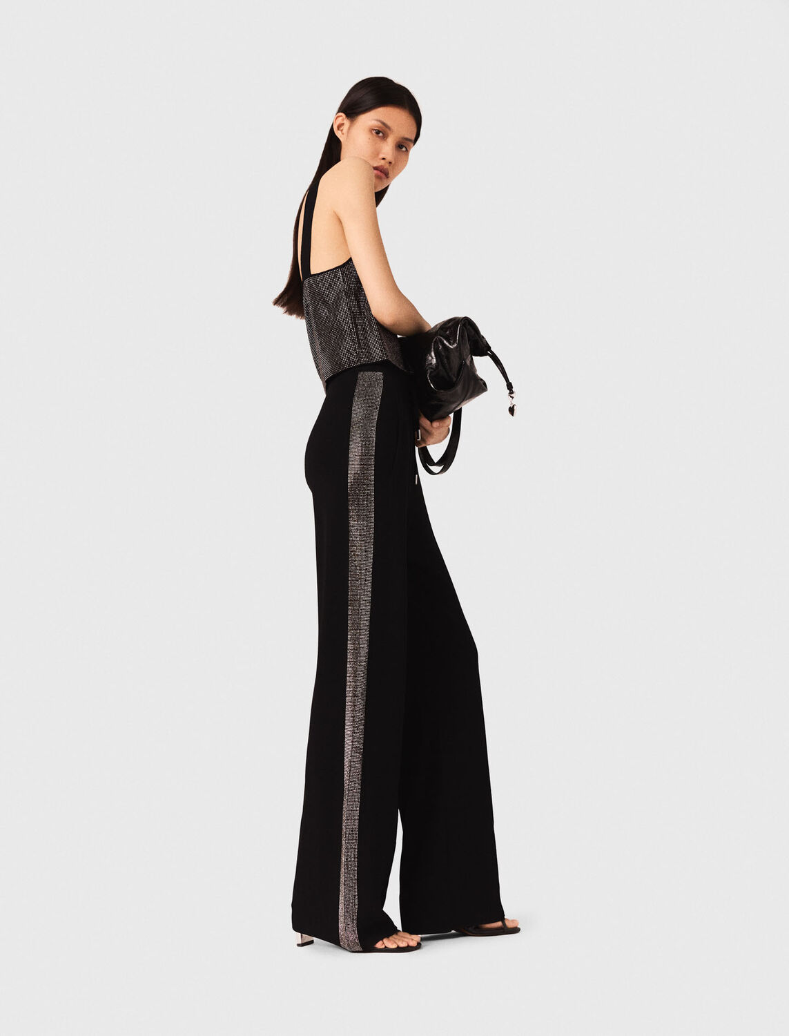 Strappy diamanté knit top : Tops color Black