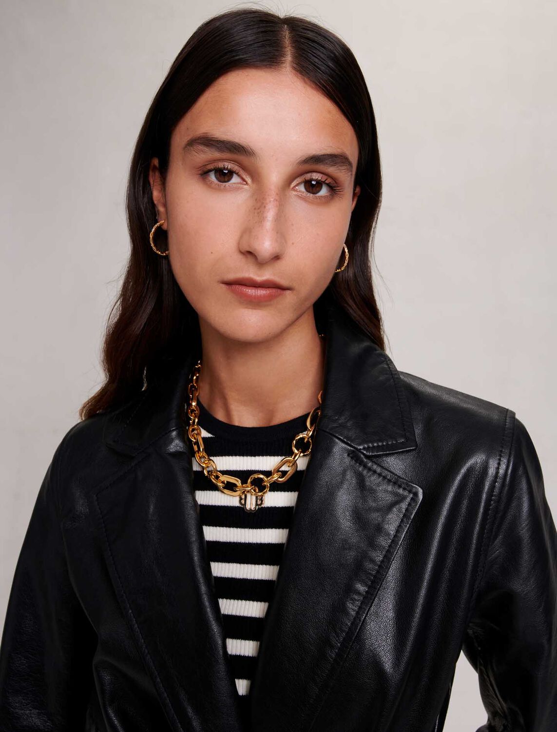 Black leather trench : Coats color 
