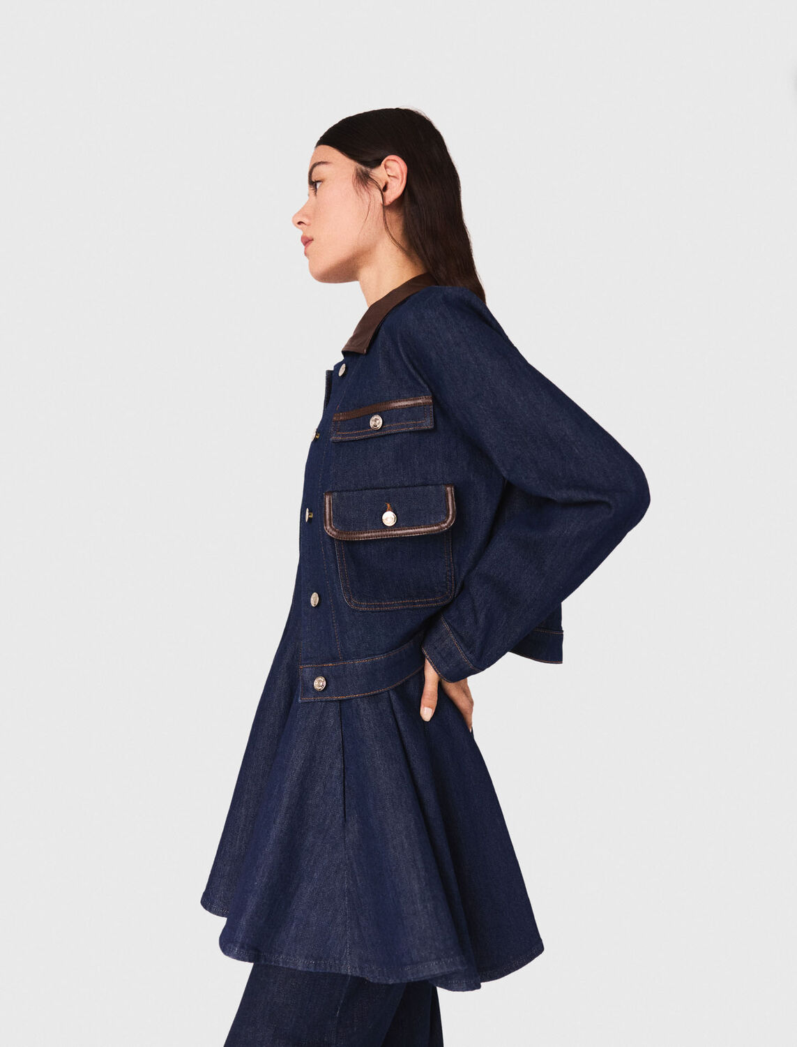 Denim jacket with faux leather - Blazers & Jackets - MAJE