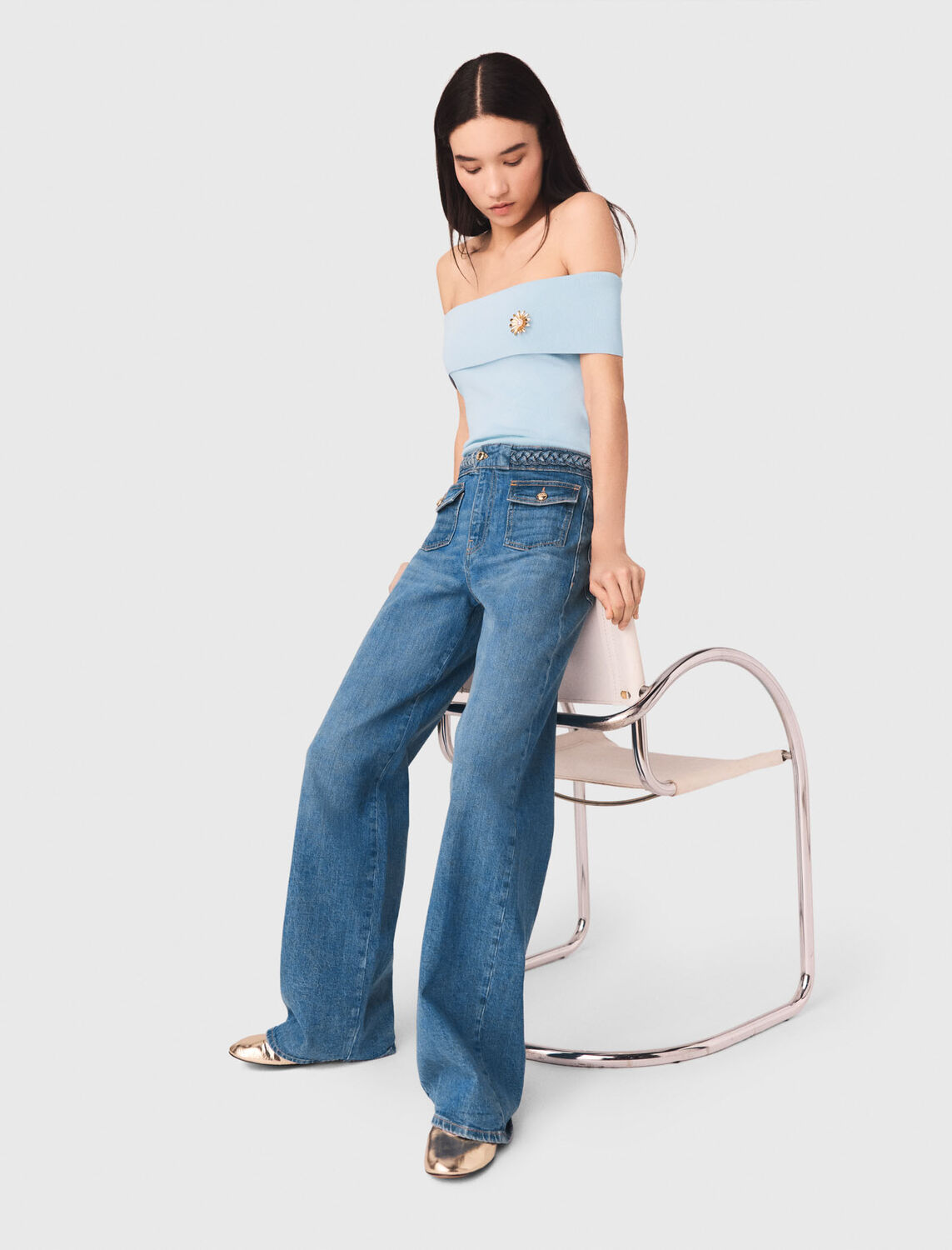 Braided flared jeans : Trousers & Jeans color Blue