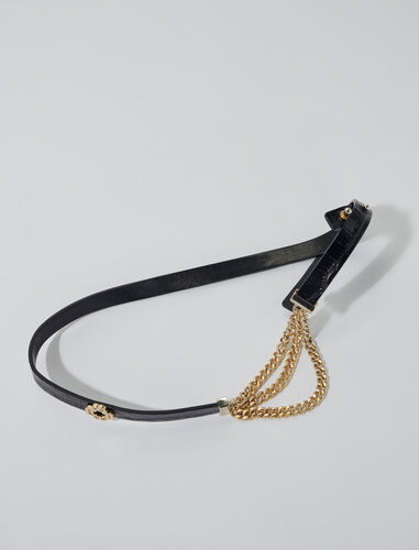 Clover leather and chain belt : Belts color Black