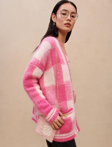 Checked jacquard cardigan : Chinese New Year Collection color Fluorescent Pink/White